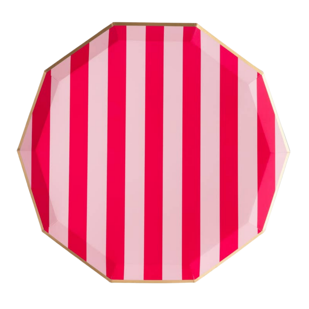 Light & Haute Pink Striped Cabana Dinner Plates