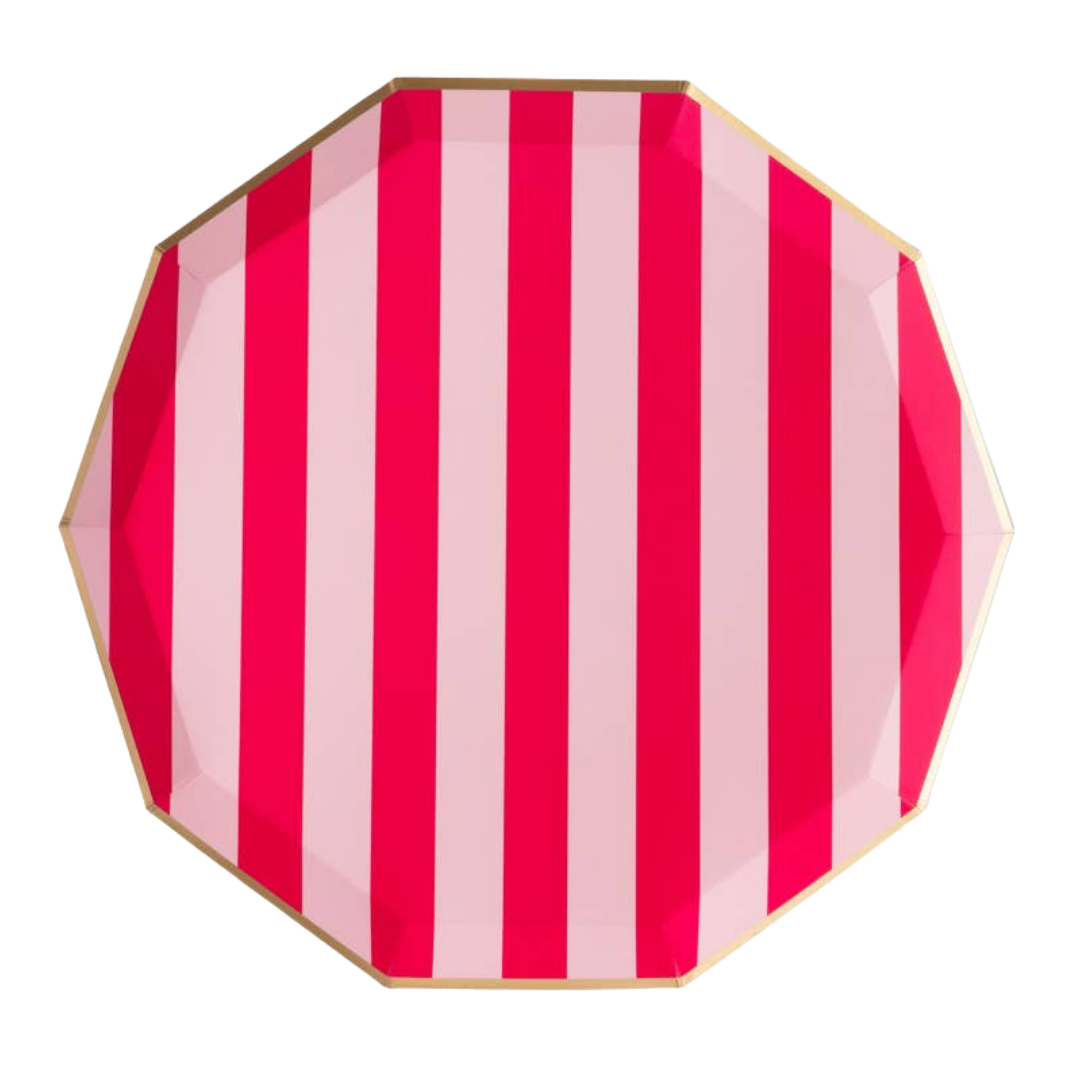 Light & Haute Pink Striped Cabana Dinner Plates