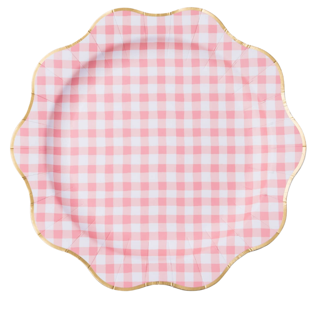 Petal Pink Gingham Dinner Plates