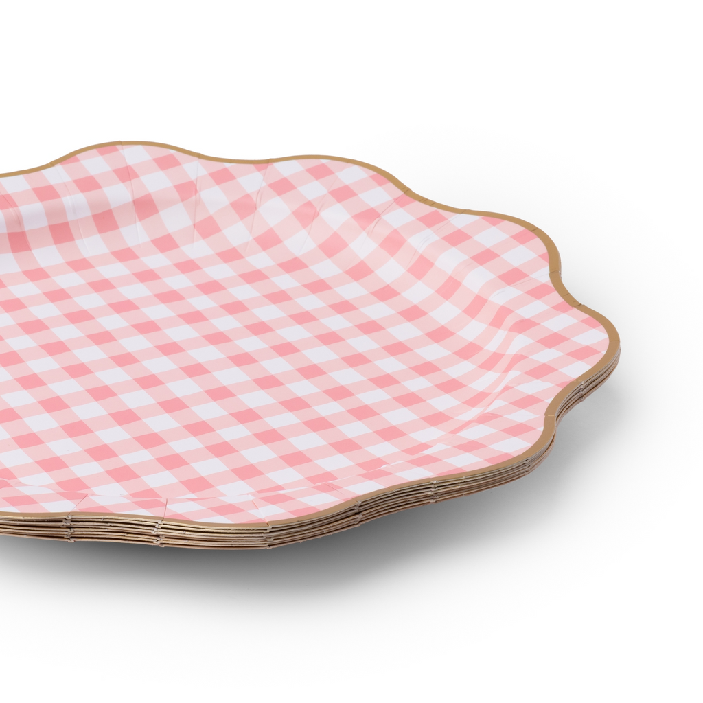Petal Pink Gingham Dinner Plates
