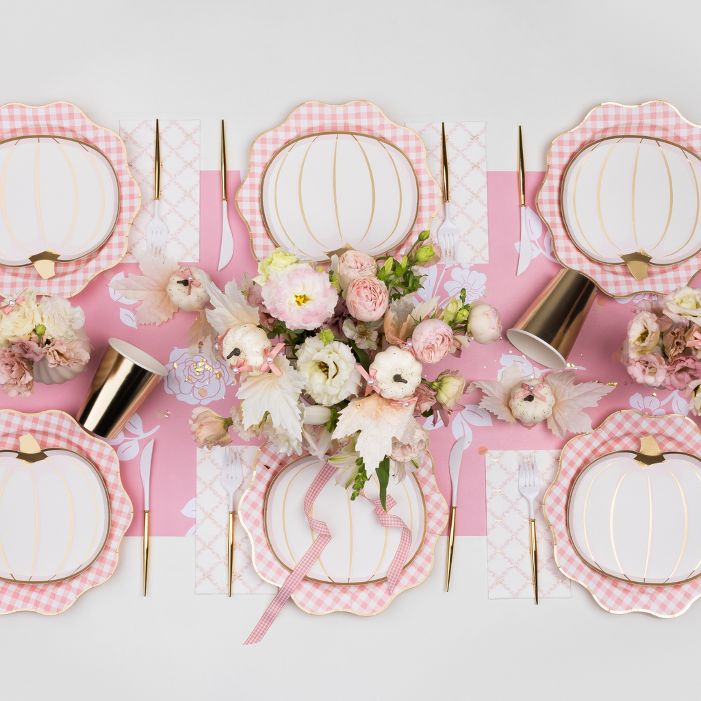 Petal Pink Gingham Dinner Plates