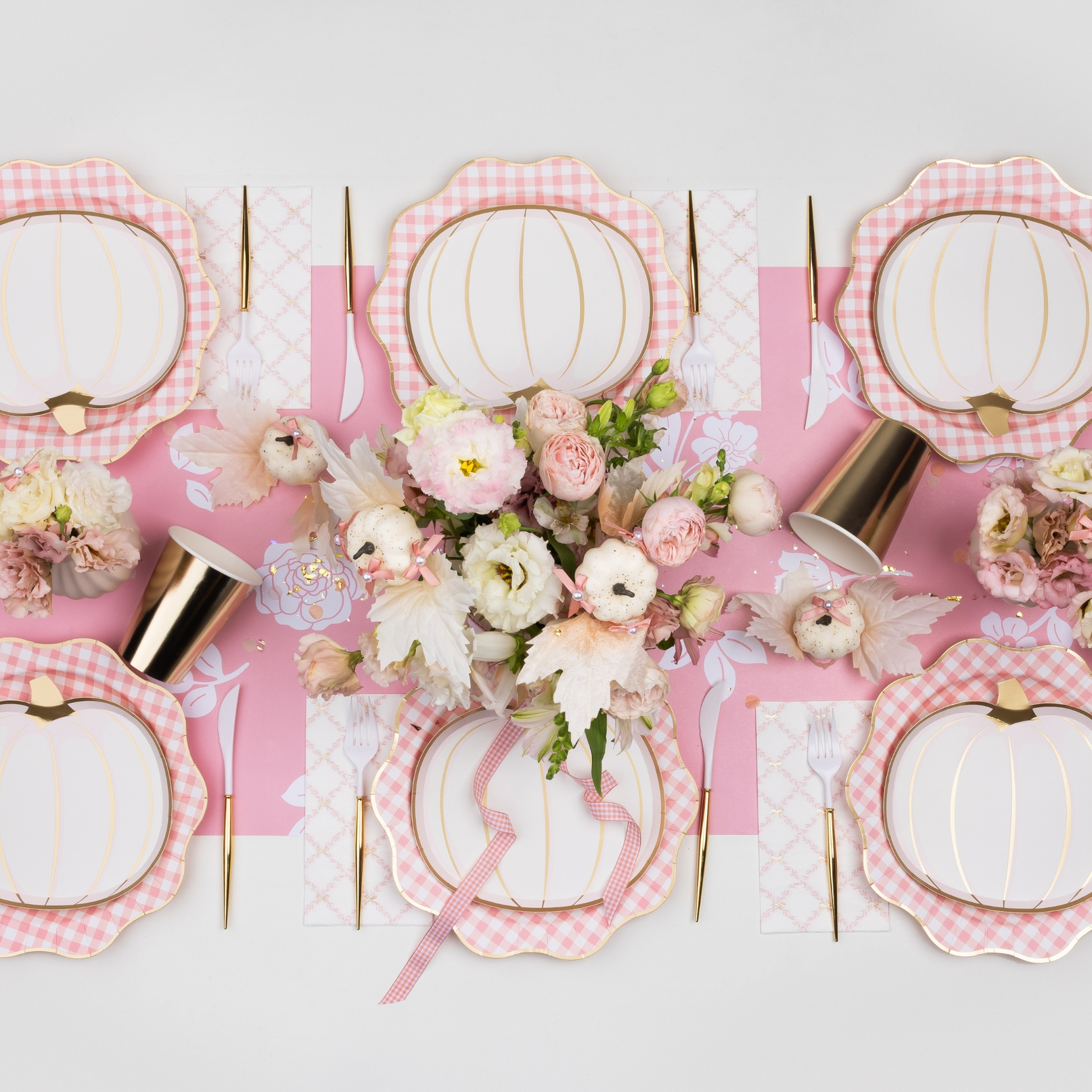 Petal Pink Gingham Dinner Plates