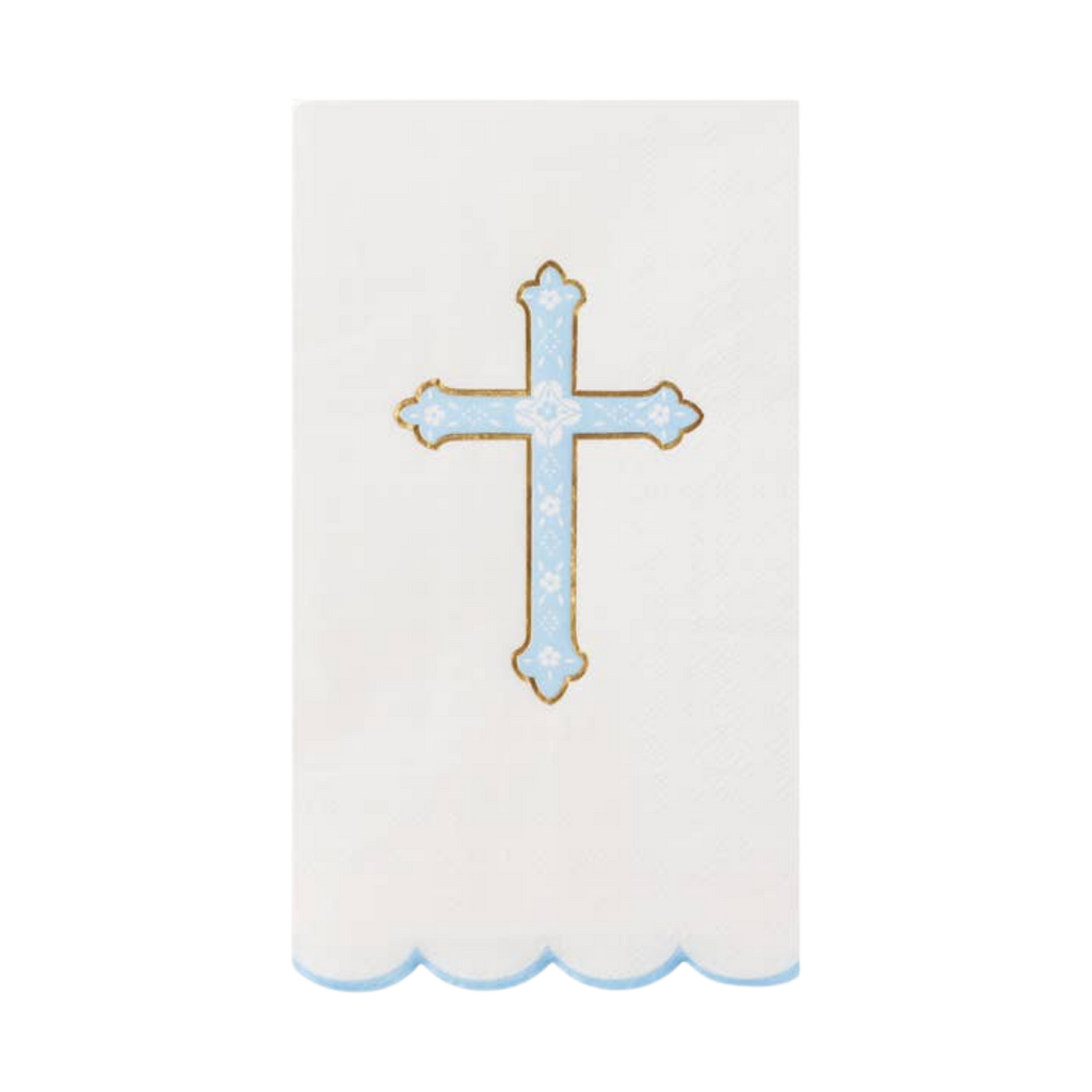 Sky Blue and White Cross Scalloped Guest Napkins