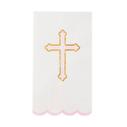 White and Pink Cross Scalloped Guest Napkins