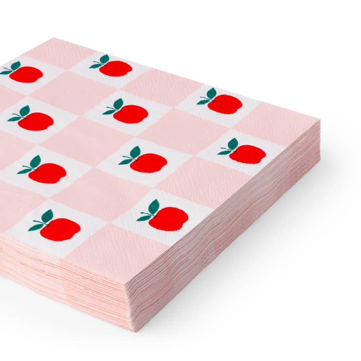 Pink Apples Checker Large Napkins