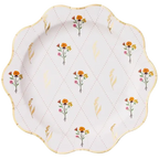 White and Gold Cozy Fall Floral Pattern Dinner Plates