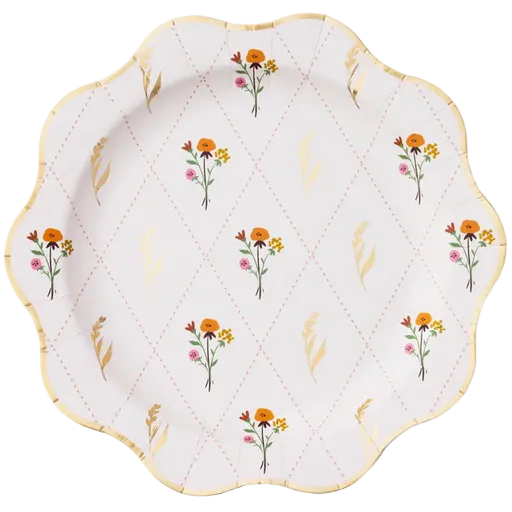 White and Gold Cozy Fall Floral Pattern Dinner Plates