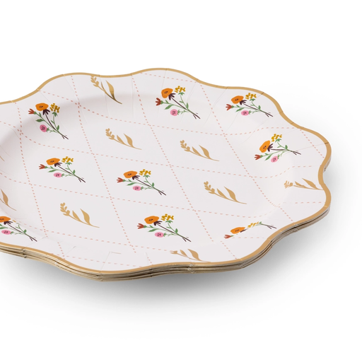 White and Gold Cozy Fall Floral Pattern Dinner Plates