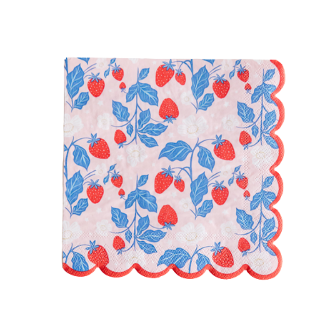 Blue and Red Summer Strawberry Large Napkins