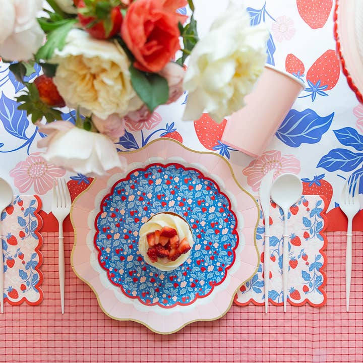 Blue and Red Summer Strawberry Large Napkins