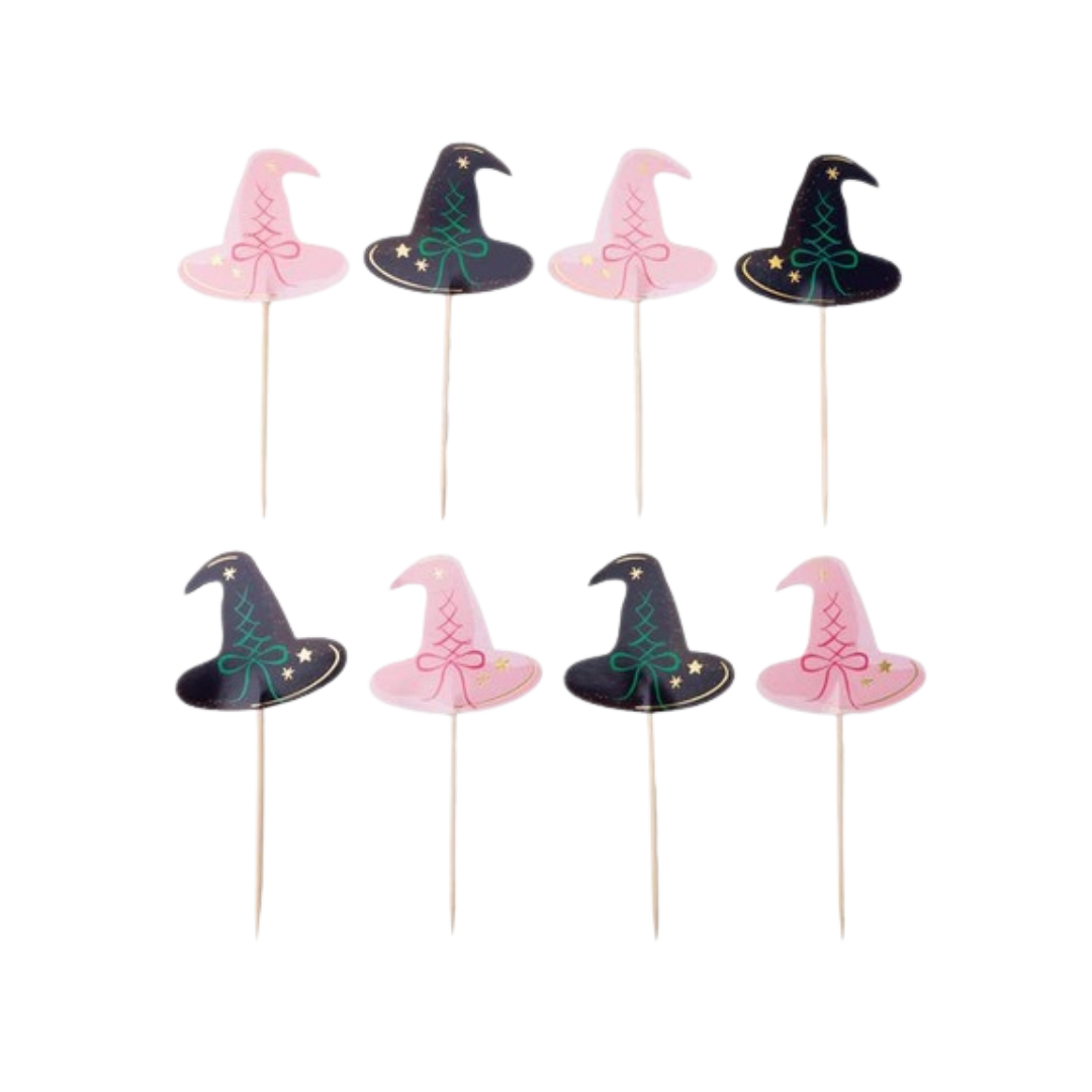 Pink & Black Witch Hat Cupcake Toppers