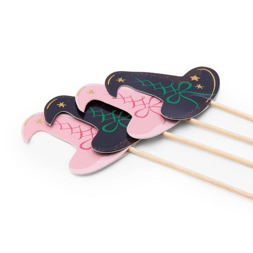 Pink & Black Witch Hat Cupcake Toppers