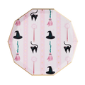 Pink with Black Witch Hat & Broom Large Dinner Plates