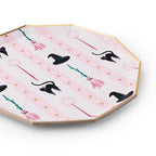 Pink with Black Witch Hat & Broom Large Dinner Plates