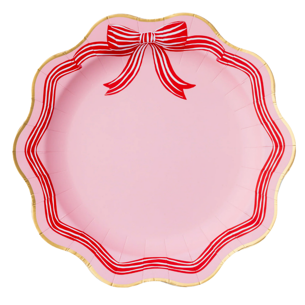 Cutesy Pink & Red Bow Scalloped Dinner Plates