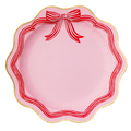 Cutesy Pink & Red Bow Scalloped Dinner Plates