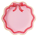 Cutesy Pink & Red Bow Scalloped Dinner Plates