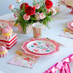 Cutesy Pink & Red Bow Scalloped Dinner Plates