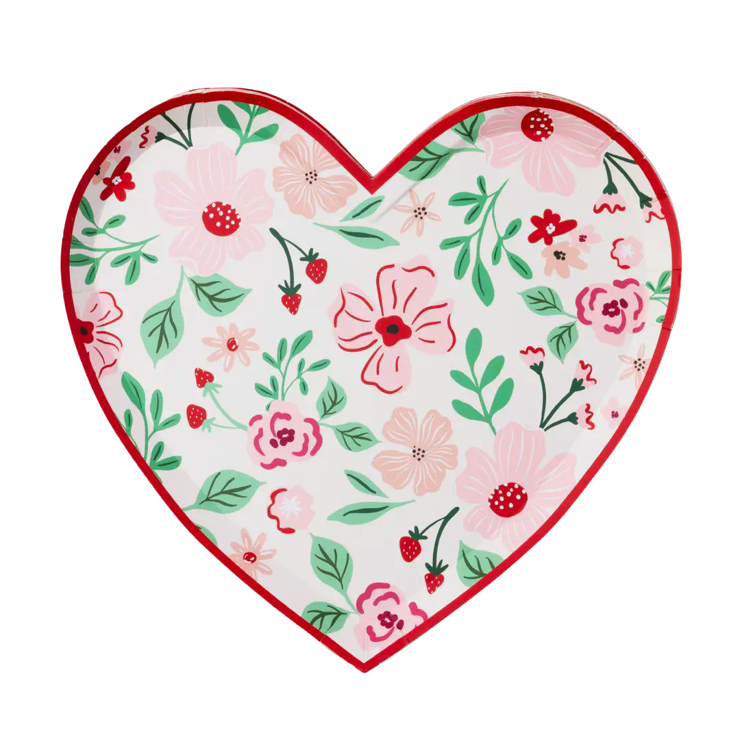 Pink and Red Floral Heart Shaped Small Appetizer Dessert Plates