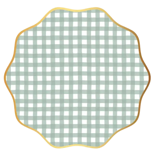Sage Green Gingham Pattern Scalloped Edge Dinner Plates