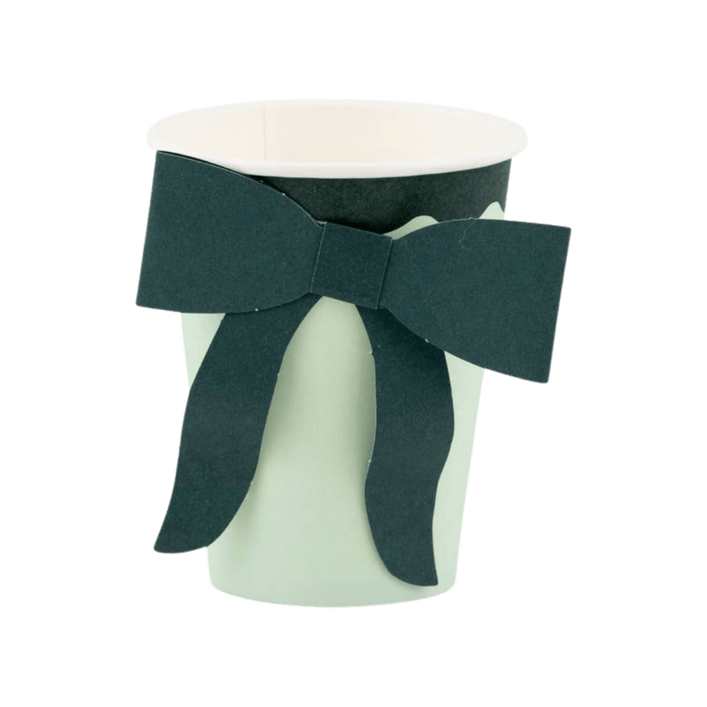 Mint green paper cup with black paper bow elegant celebration theme from Parte Haus party supply store in Bethesda MD