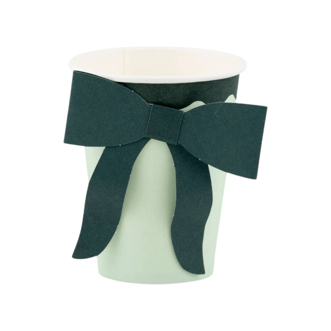 Mint green paper cup with black paper bow elegant celebration theme from Parte Haus party supply store in Bethesda MD