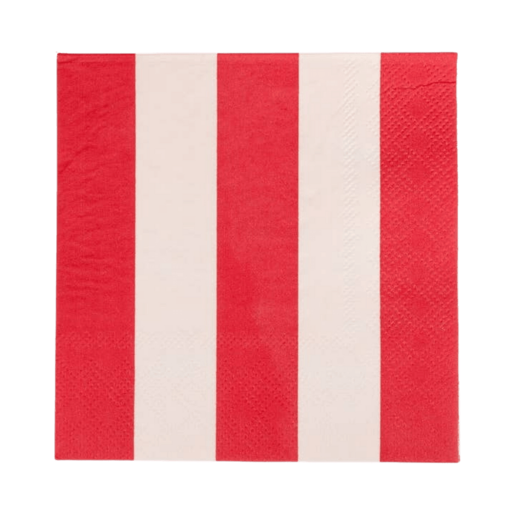 Red and white striped napkin classic square design for birthday from Parte Haus party supply store in Bethesda MD.