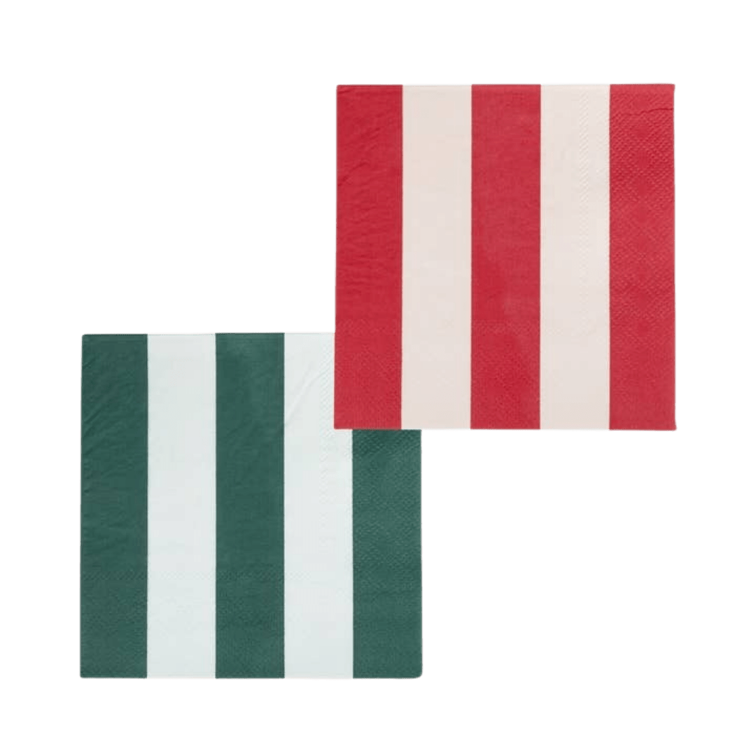 green and white striped napkins and red and white striped napkins classic theme from Parte Haus party supply store in Bethesda Maryland