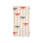 Peach striped and multicolor bow paper table cover for celebrations from Parte Haus party supply store in Bethesda MD