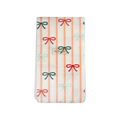 Peach striped and bow plastic table cover with pastel bow accents birthday theme from Parte Haus party supply store in Bethesda MD