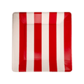 Red and white striped square paper plate for carnival or birthday from Parte Haus party supply store in Bethesda, MD.