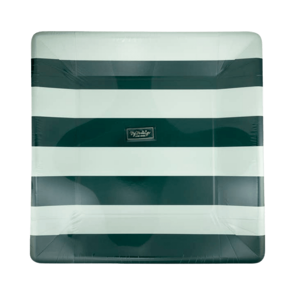Black and white striped square plate modern tableware for birthday from Parte Haus party supply store in Bethesda MD.