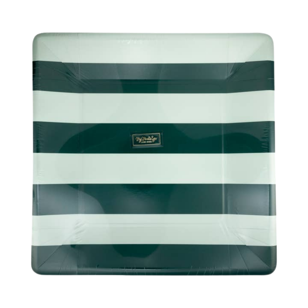 Green and Mint Striped Square Large Dinner Plate