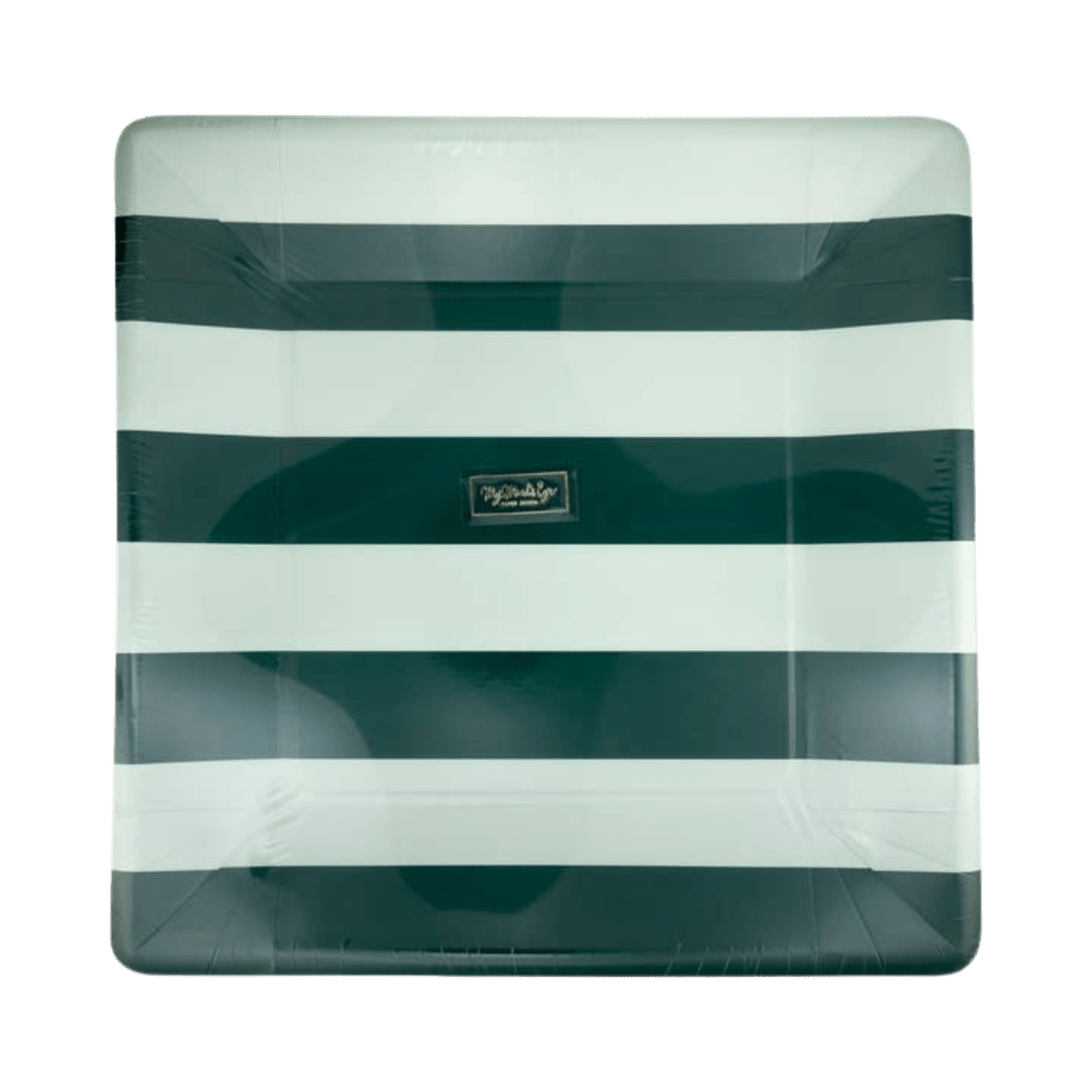 Black and white striped square plate modern tableware for birthday from Parte Haus party supply store in Bethesda MD.