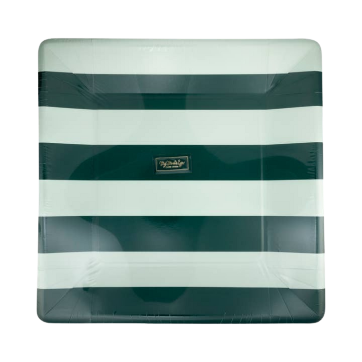 Green and Mint Striped Square Large Dinner Plate