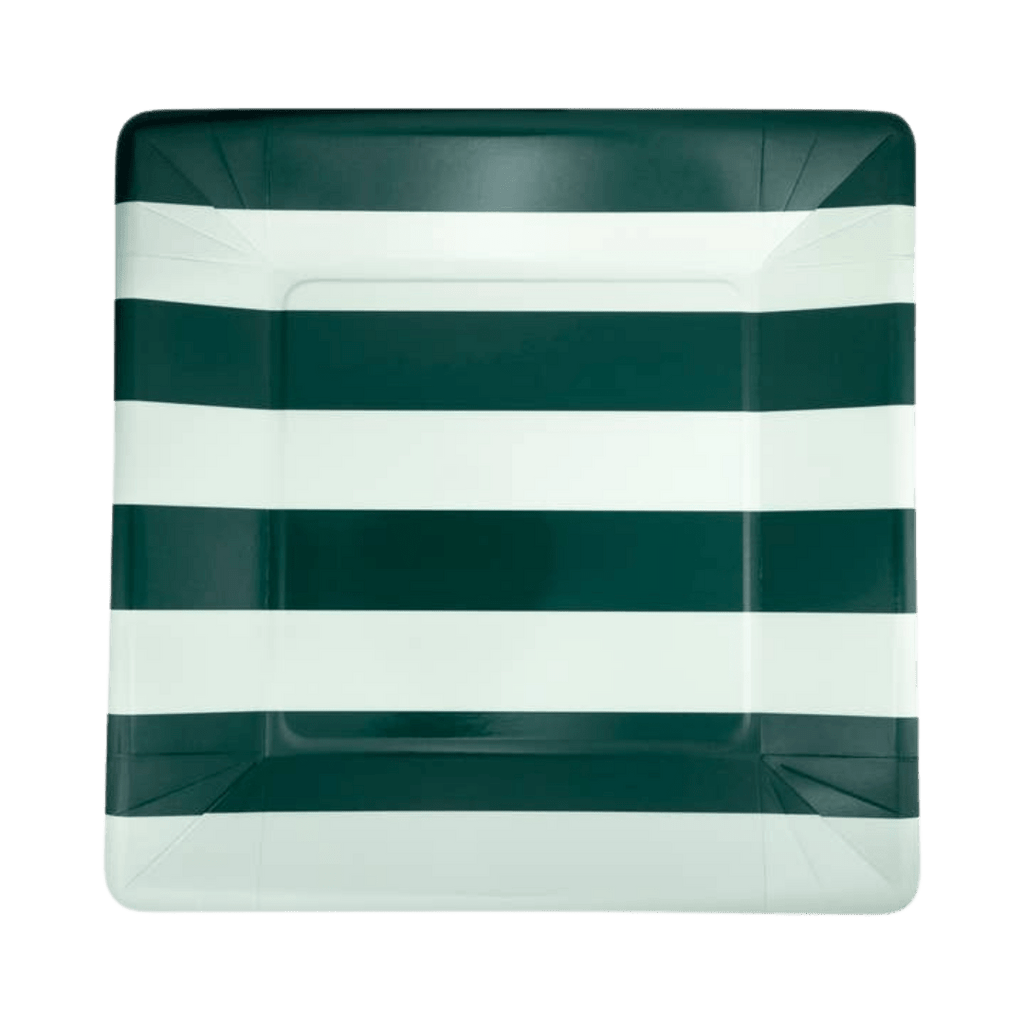 Green and white striped square plate for birthday celebration from Parte Haus party supply store in Bethesda MD