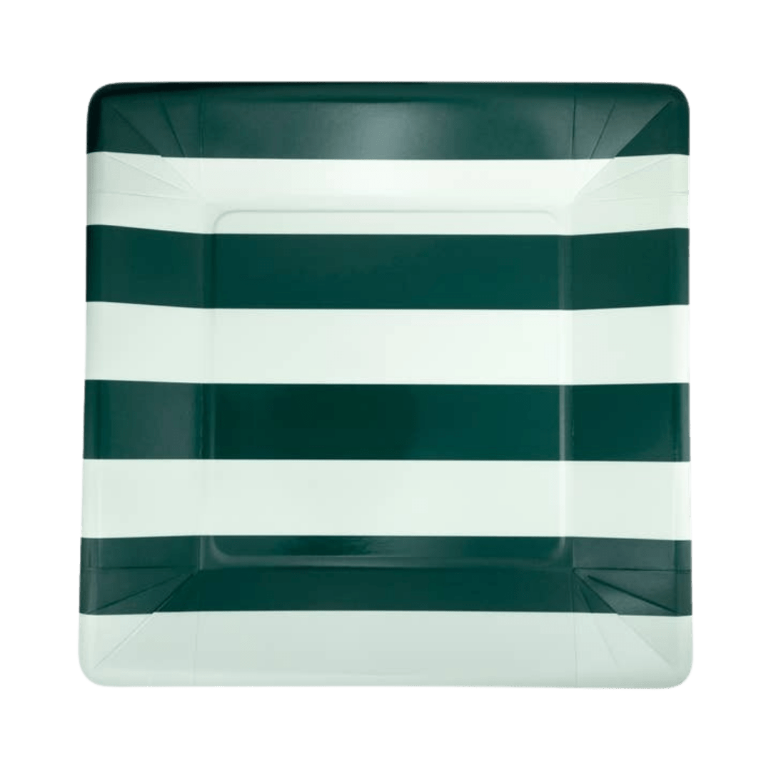 Green and white striped square plate for birthday celebration from Parte Haus party supply store in Bethesda MD