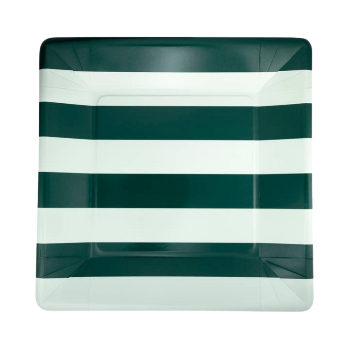 Green and Mint Striped Square Large Dinner Plate