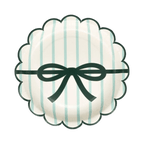Mint striped scalloped paper plate with bow accent birthday theme from Parte Haus party supply store in Bethesda MD
