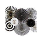 Black white paper fans with geometric patterns modern celebration decor from Parte Haus party supply store in Bethesda Maryland