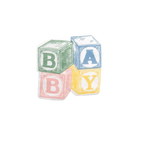 Pastel baby blocks beverage napkin with BABY text for baby shower from Parte Haus party supply store in Bethesda Maryland