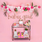 Pink and white balloon decoration kit with baby girl balloons for baby shower from Parte Haus party supply store in Bethesda MD