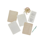 Neutral beige baby shower activity cards with pen baby shower games from Parte Haus party supply store in Bethesda Maryland