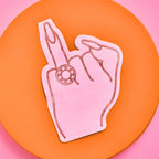 Pink bachelorette napkin hand shape with ring bridal shower theme from Parte Haus party supply store in Bethesda MD