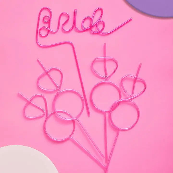 Pink bachelorette straw set with fun shapes for bridal shower from Parte Haus party supply store in Bethesda MD