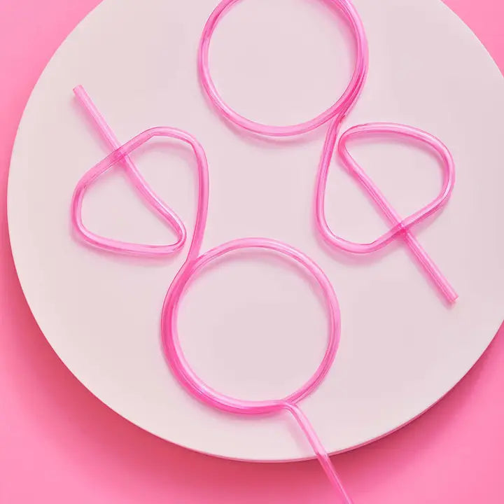Pink novelty straw set with fun shapes bridal shower theme from Parte Haus party supply store in Bethesda MD