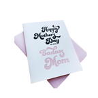 White and pink letterpress Mother's Day greeting card with bold script from Parte Haus party supply store in Bethesda Maryland