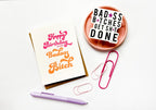 Pink orange letterpress birthday greeting card sassy message birthday theme from Parte Haus party supply store in Bethesda MD