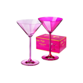 Pink Barbie martini glasses set with branded box for celebration from Parte Haus party supply store in Bethesda Maryland