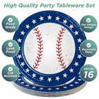 blue baseball plates with star border stack baseball theme from Parte Haus party supply store in Bethesda Maryland